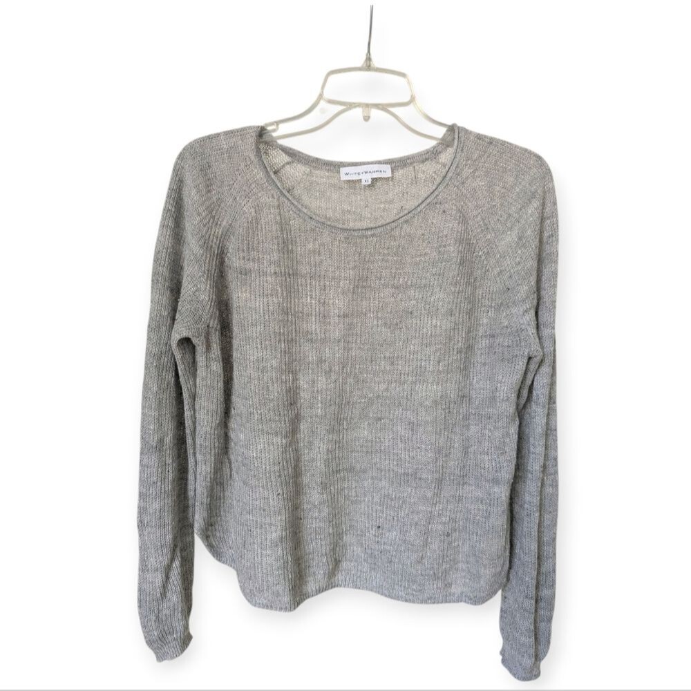White + Warren Grey Linen Oversized Sweater